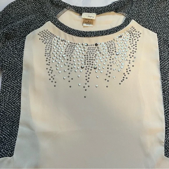 Daytrip Black and Cream Embellished Long Sleeve Top Sz Sm. Like New Condition - Picture 5 of 8